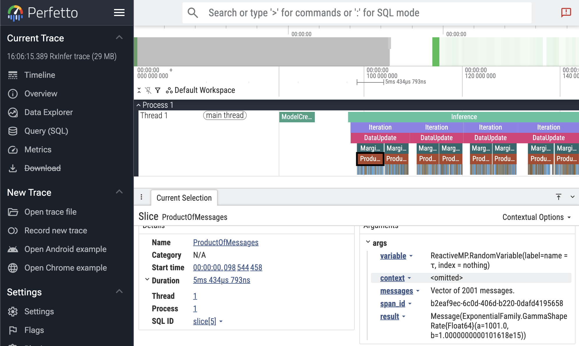 screenshot of the perfetto viewer inspecting traces